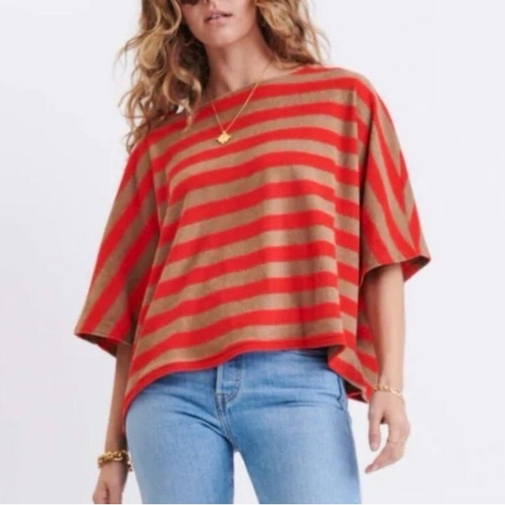 MerSea Striped captiva Terry Cloth slouch top Boatneck Boxy One size Coastal